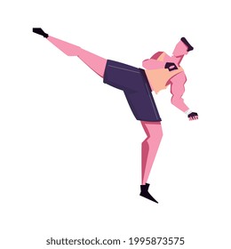 Icono plano de entrenamiento militar con carácter haciendo ilustración de vector karate