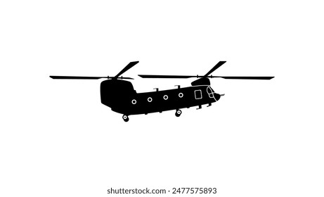 Military Transport Helicopter, black isolated silhouette