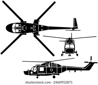 Military transport helicopter vector design with outline 