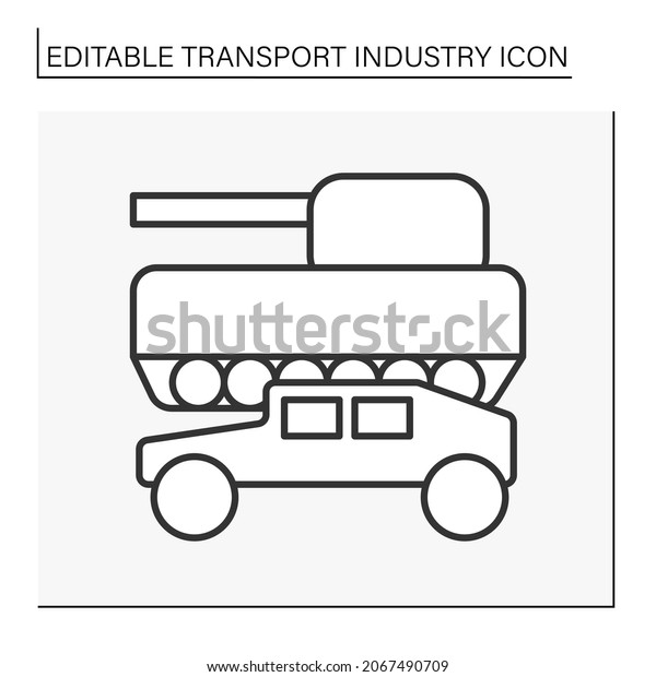 Military\
transport line icon. Military vehicle for land-based military\
transport and activity. Combat vehicles.Industry type concept.\
Isolated vector illustration. Editable\
stroke