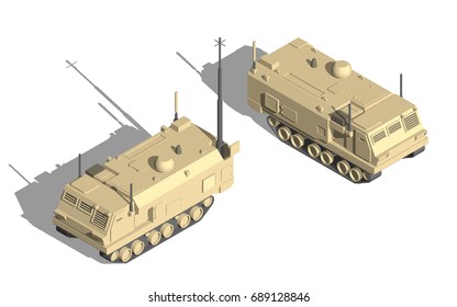 Military Transportation isometric vector. command and control vehicle.
