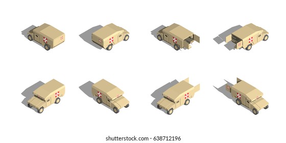 Military Transportation Isometric Vector. Light Utility Ambulance Vehicle.