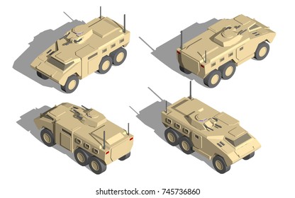 Military Transportation Isometric Vector. Mine Resistant Ambush Protected Vehicle.