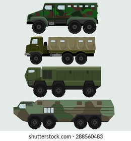 Military transportation vector image design set. 