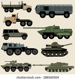 Military transportation vector image design set. 