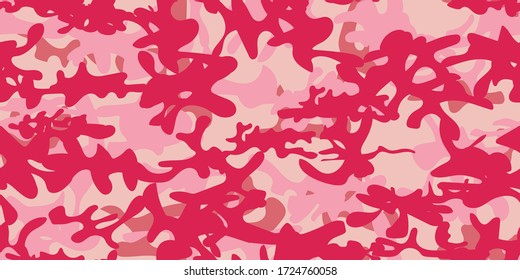 Military Tree Print. Urban Camo Print. Camo Pink Grunge. Vector Pink Texture. Dirty Modern Pattern. Woodland Vector Camouflage. Digital Rose Camouflage Seamless Brush. Hunter Seamless Camoflage.