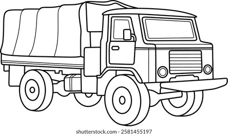 Military truck cartoon coloring book page 