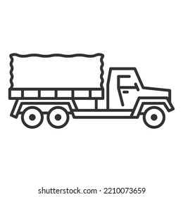 Military Truck Icon. Line Armed Vehicle. Flat Style Vector Illustration Isolated On White Background