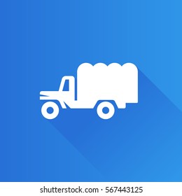 Military truck icon in Metro user interface color style. Vintage logistic transportation