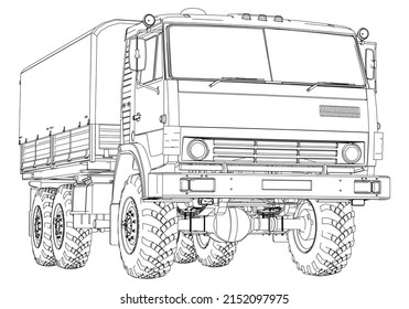 Military Truck Isolated On White Background. Vector Military Machine. Military Vehicle Logotype.