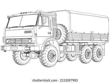 Military truck isolated on white background. Vector Military machine. Military vehicle logotype.