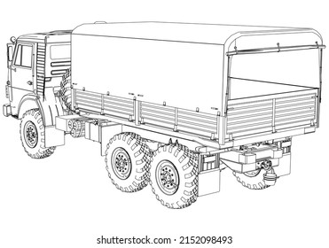 Military Truck Isolated On White Background. Vector Military Machine. Military Vehicle Logotype.