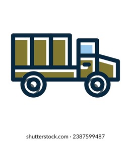 Military Truck Vector Thick Line Filled Dark Colors Icons For Personal And Commercial Use.
