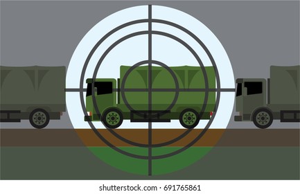 military trucks convoy at gunpoint, seamless concept