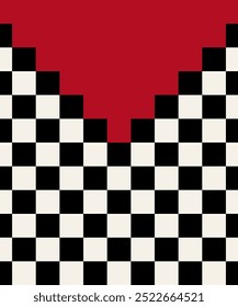 Military tunic, textile pattern of the Inca Empire, from 15th century CE. Textile motif of black and white checkerboard pattern with deep red cutout in the neck and shoulder area. Illustration. Vector