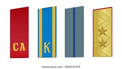 Military uniform. Set of retro shoulder straps isolated on white background. Vector illustration