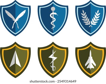 Colección de icono de logotipo de forma de insignia de unidad militar