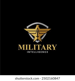 Insignia de la unidad militar Fuerzas especiales del ejército signo aislado. Vector de diseño de logotipo de oro de Inteligencia Militar.
