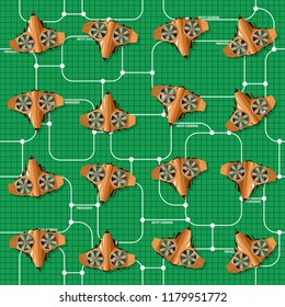 Military unit on a grid background. Seamless pattern.
