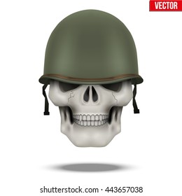 Military US green helmet and skull infantry. Symbol of WWII. Vector illustration Isolated on white background.