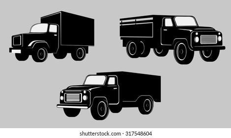 Military Vector black and white vehicles image design set.  