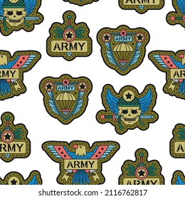 Military vector cartoon seamless pattern on a white background.