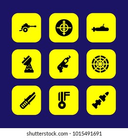 Military vector icon set. antenna, knife, rifle and aim