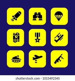Military vector icon set. bomb, medal, airplane and parachute