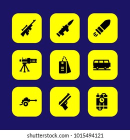 Military vector icon set. car, bullet, van and rifle