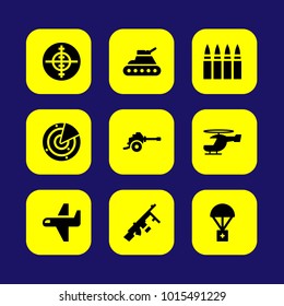Military vector icon set. gun, aim, bullets and machine gun