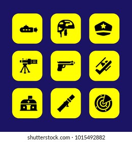 Military vector icon set. helmet, pistol, soldier hat and nursecy