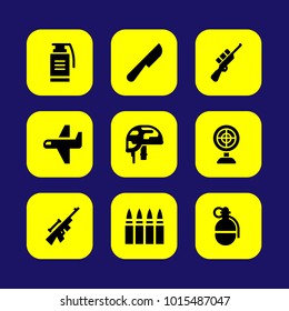 Military vector icon set. knife, gun, helmet and rifle