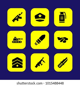 Military vector icon set. knife, grenade, rank and soldier hat
