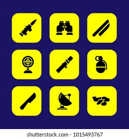 Military vector icon set. knife, rocket, bazooka and airplane