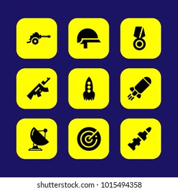 Military vector icon set. medal, gun, helmet and bomb