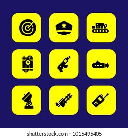 Military vector icon set. radar, antenna, heater and walkie talkie