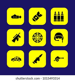 Military vector icon set. sniper, bullets, pilot and bomb