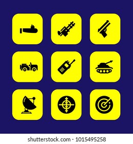 Military vector icon set. walkie talkie, gun, machine gun and sattelite