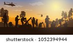 Military vector illustration, Army background, soldiers silhouettes, Artillery silhouettes vector, Cavalry silhouettes vector, Airborne vector.