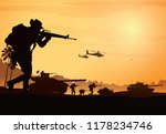 Military vector illustration, Army background, soldiers silhouettes.