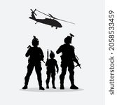 Military vector illustration, Army background, soldiers silhouettes.Vector Policeman Tactical Shoot Illustration.