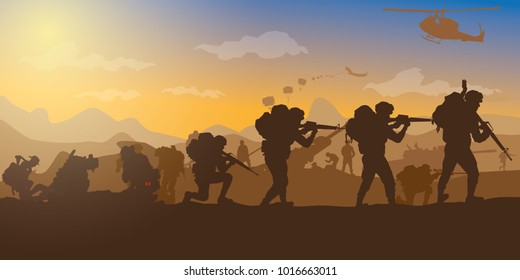 Ilustración de vectores militares, antecedentes militares, siluetas de soldados, Artillería, Caballería, Aeronáutica, Médicos del Ejército.