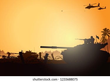 Military vector illustration, Army background, soldiers silhouettes.