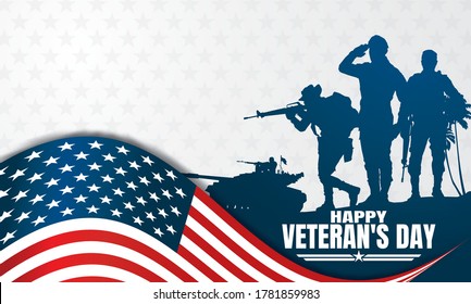 Militärische Vektorgrafik, Armeehintergrund, Soldaten-Silhouetten, Frohe Veteranen-Tag.
