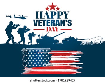 Military vector illustration, Army background, soldiers silhouettes, Happy veterans day .