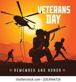 Military vector illustration, Army background, soldiers silhouettes, Happy veterans day.