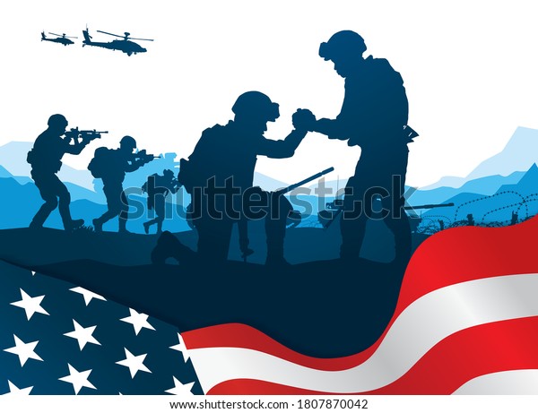 Military vector illustration, Army\
background, soldiers silhouettes, Happy veterans day\
.	\
