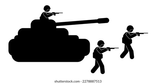 Military vector illustration, Army soldiers, Military silhouettes ,war illustration
