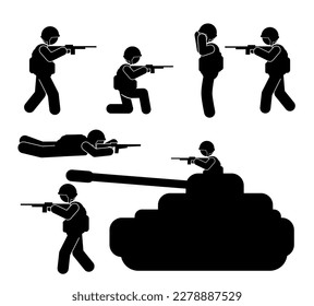 Military vector illustration, Army soldiers, Military silhouettes ,war illustration
