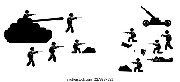 Military vector illustration, Army soldiers, Military silhouettes ,war illustration
